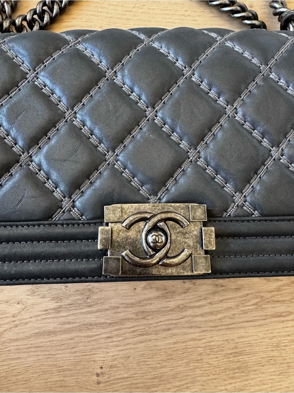 Chanel Boy Bag Medium Flap - 16A Charcoal Calfskin with Ruthenium Hardware